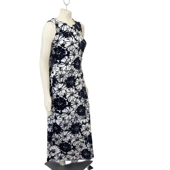 VTG 60s Retro Floral Sleeveless Maxi Dress in Black & White  Evening Formal SZ S - Picture 4 of 9